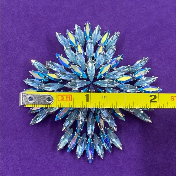 💛 Rare Vintage Sherman Blue Crystal Brooch - Picture 4 of 6